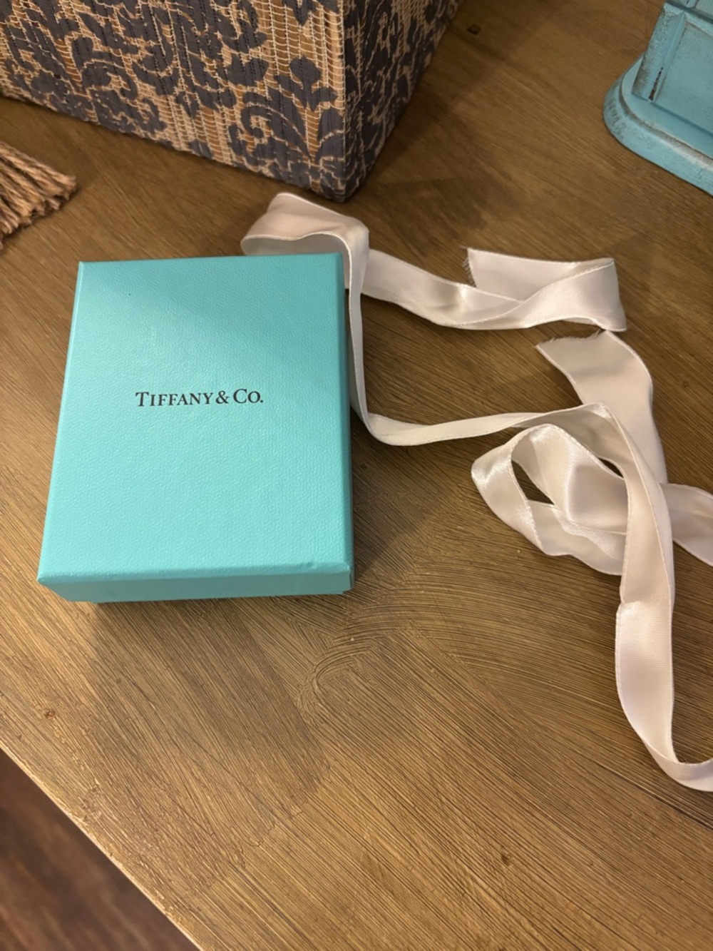 Tiffany & Co. Robin's Egg Blue Gift Box with White Ribbon